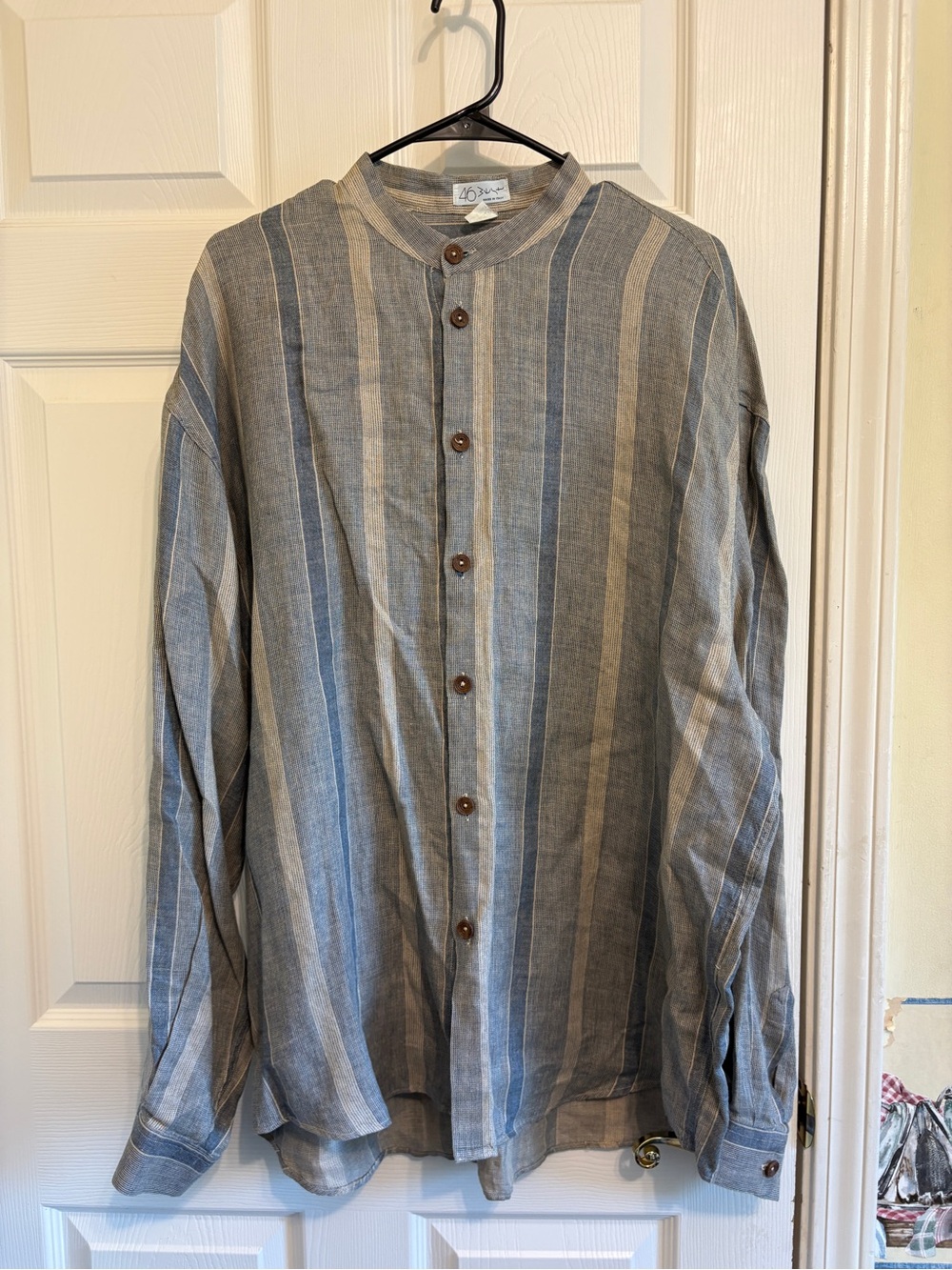 46 West- Light Blue & Gray Striped Men's Breathable Lightweight Linen Jacket - Picture 9 of 16